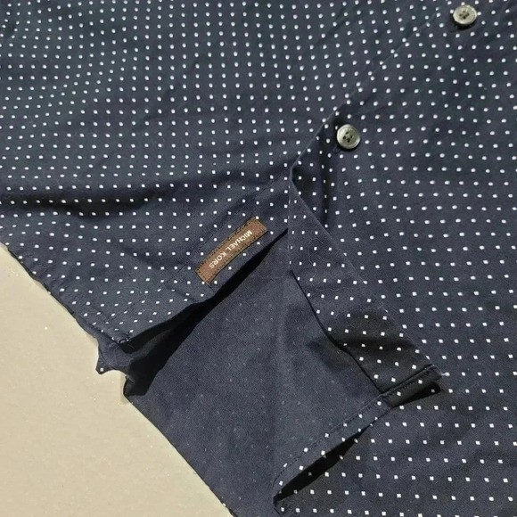 Michael Kors Mens Shirt Navy Blue Polka Dot Polo Button-Down Slim-Fit $89 XL - Picture 3 of 8